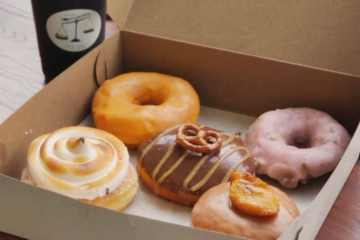 a box of doughnuts on a table